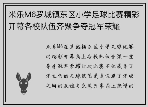 米乐M6罗城镇东区小学足球比赛精彩开幕各校队伍齐聚争夺冠军荣耀